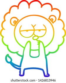 dibujo de una línea de gradiente de arco iris de un león cansado de la caricatura