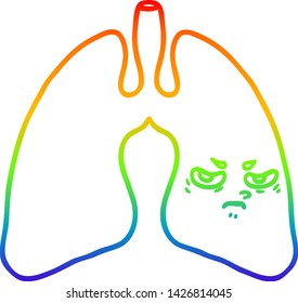 dibujo de una línea de degradado de arco iris de un pulmón de dibujos animados