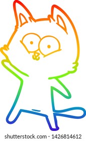 rainbow gradient line drawing of a cartoon cat waving