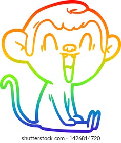 rainbow gradient line drawing of a cartoon laughing monkey