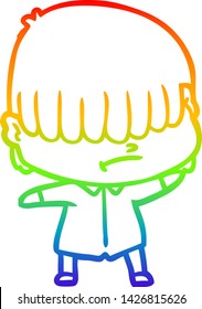 dibujo de una línea de gradiente de arco iris de un niño de dibujos animados con el pelo desordenado