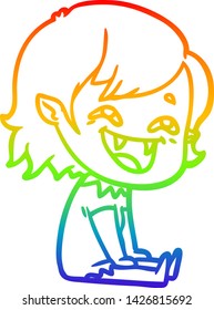 rainbow gradient line drawing of a cartoon laughing vampire girl