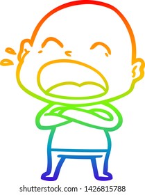 dibujo de una línea de gradiente de arco iris de un hombre calvo gritando caricatura