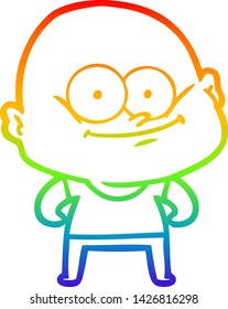 dibujo de una línea de gradiente de arco iris de un hombre calvo de dibujos animados mirando