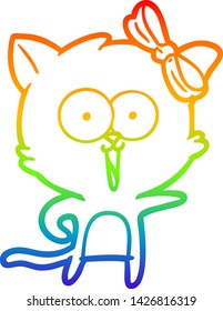 rainbow gradient line drawing of a cartoon cat