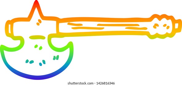 rainbow gradient line drawing of a cartoon golden axe
