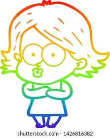 rainbow gradient line drawing of a cartoon girl pouting