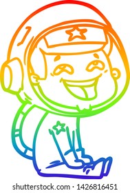 rainbow gradient line drawing of a cartoon laughing astronaut
