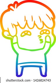 dibujo de una línea de gradiente de arcoiris de un hombre curioso de dibujos animados