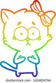 rainbow gradient line drawing of a cartoon cat