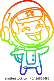 rainbow gradient line drawing of a cartoon laughing astronaut