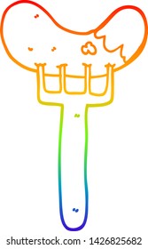 rainbow gradient line drawing of a cartoon sausage on fork