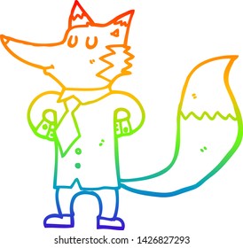 rainbow gradient line drawing of a cartoon fox businessman