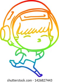 rainbow gradient line drawing of a cartoon running astronaut