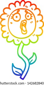 Regenbogen-Farbverlauf-Zeichnung einer Cartoon schockierten Sonnenblume