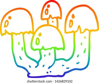rainbow gradient line drawing of a cartoon mushrooms