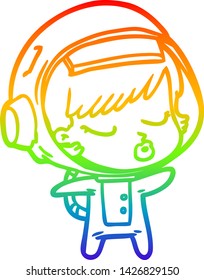 rainbow gradient line drawing of a cartoon pretty astronaut girl