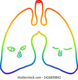 rainbow gradient line drawing of a cartoon lungs