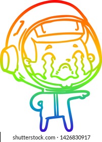 rainbow gradient line drawing of a cartoon crying astronaut