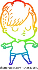 rainbow gradient line drawing of a cartoon woman