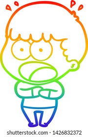 rainbow gradient line drawing of a cartoon shocked man