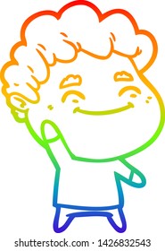 dibujo de una línea de gradiente de arco iris de un hombre amigo de la caricatura
