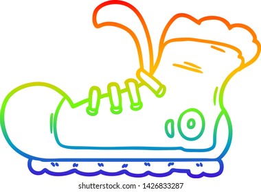 rainbow gradient line drawing of a cartoon sneaker