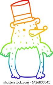 Regenbogen-Farbverlauf-Linie Zeichnung eines Cartoon-Bären auf einem Hut