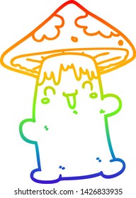 rainbow gradient line drawing of a cartoon mushroom character