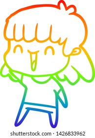 rainbow gradient line drawing of a cartoon happy girl