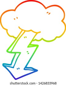 rainbow gradient line drawing of a cartoon lightning bolt