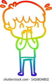 rainbow gradient line drawing of a cartoon laughing boy