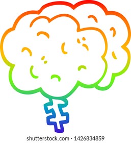 rainbow gradient line drawing of a cartoon brain