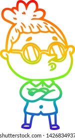 rainbow gradient line drawing of a cartoon woman wearing glasses