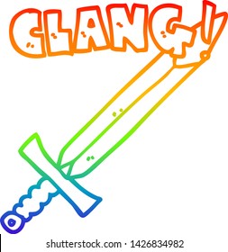 dibujo de la línea de gradiente del arco iris de una espada que se esconde en la caricatura