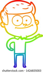 dibujo de una línea de gradiente de arco iris de un hombre feliz con dibujos animados