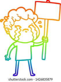 rainbow gradient line drawing of a cartoon man crying
