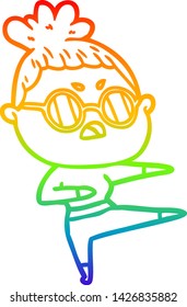 rainbow gradient line drawing of a cartoon annoyed woman