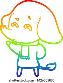 rainbow gradient line drawing of a cartoon elephant remembering