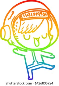 rainbow gradient line drawing of a cartoon astronaut woman