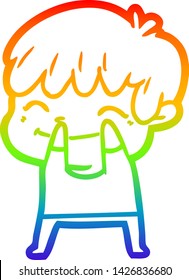 dibujo de una línea de gradiente de arco iris de un niño feliz con dibujos animados