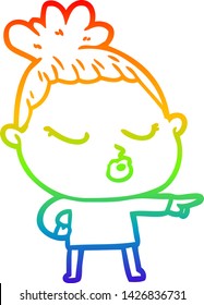 rainbow gradient line drawing of a cartoon calm woman