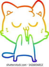 rainbow gradient line drawing of a cartoon cat singing