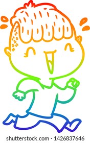dibujo de una línea de gradiente de arco iris de un niño feliz de caricatura sorprendido