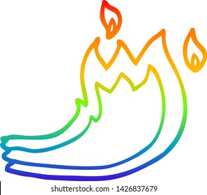 rainbow gradient line drawing of a cartoon fire flame
