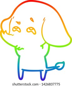 dibujo de una línea de gradiente de arco iris de un elefante de dibujos animados recordando