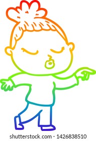 rainbow gradient line drawing of a cartoon calm woman