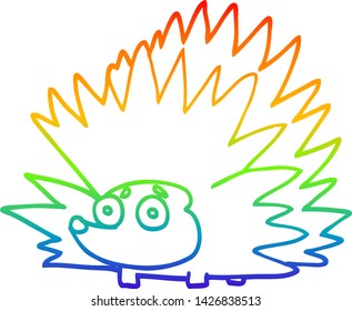 rainbow gradient line drawing of a cartoon spiky hedgehog