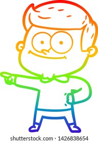 dibujo de una línea de gradiente de arco iris de un hombre feliz con dibujos animados
