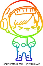 dibujo de una mujer astronauta de dibujos animados con gradiente de color arcoiris